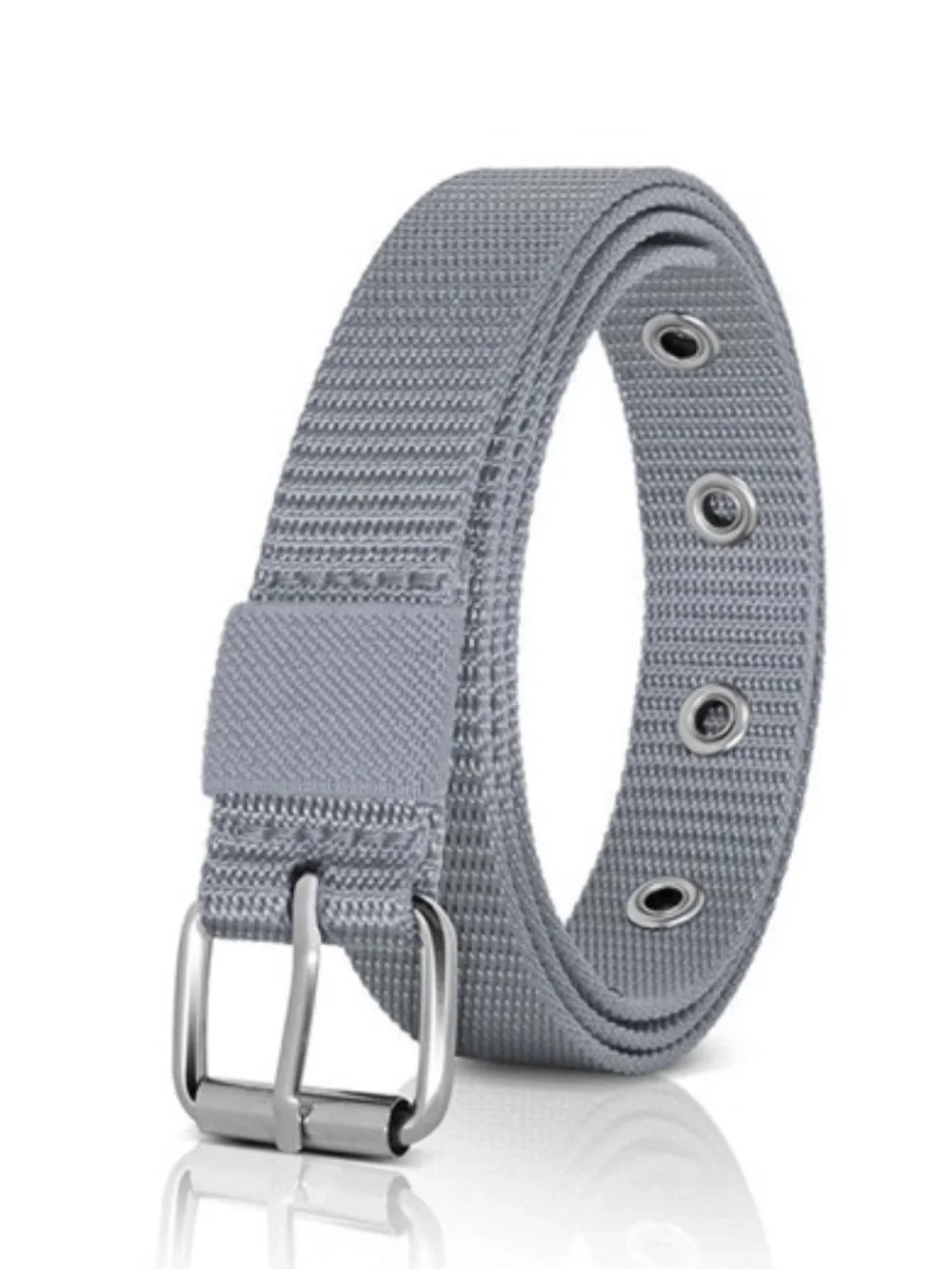 Nylon Waist Belt with Multiple‎ Holes & Black Buckle Eyelet Design Grey NEW